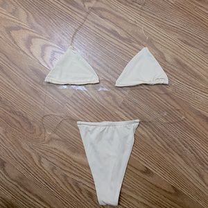 Cream clear strap bikini with cover up skirt